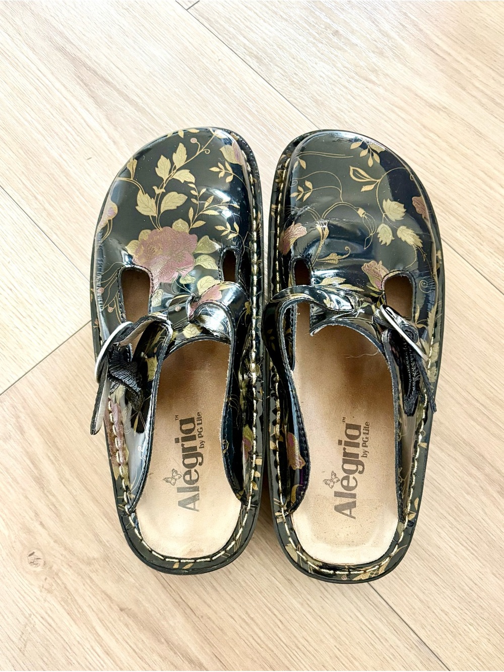Alegria Black Floral Print Mary Jane Mules Women’s EU 38/US 7.5